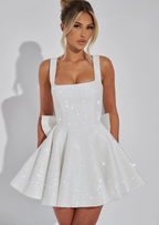 Camille | Pink White Sequin Satin Mini Dress Party Celebration — White