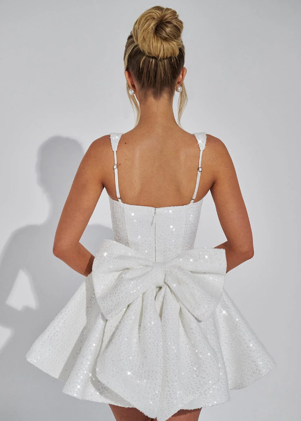 Camille | Pink White Sequin Satin Mini Dress Party Celebration