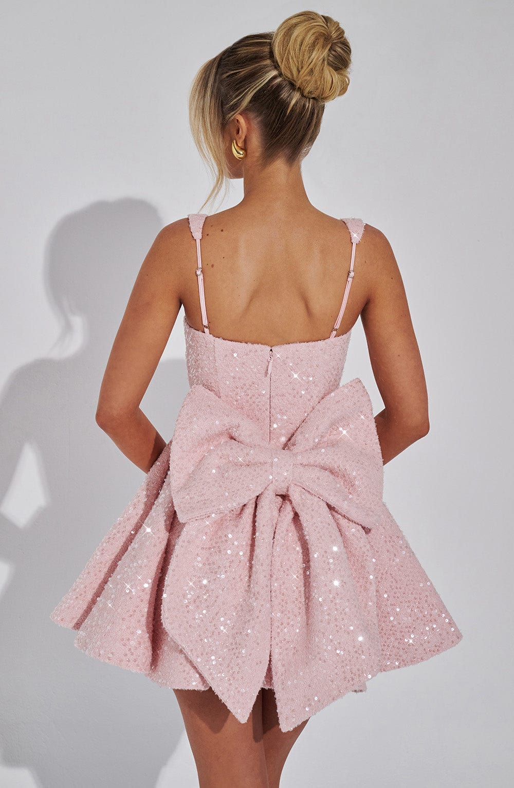 Camille | Pink White Sequin Satin Mini Dress Party Celebration
