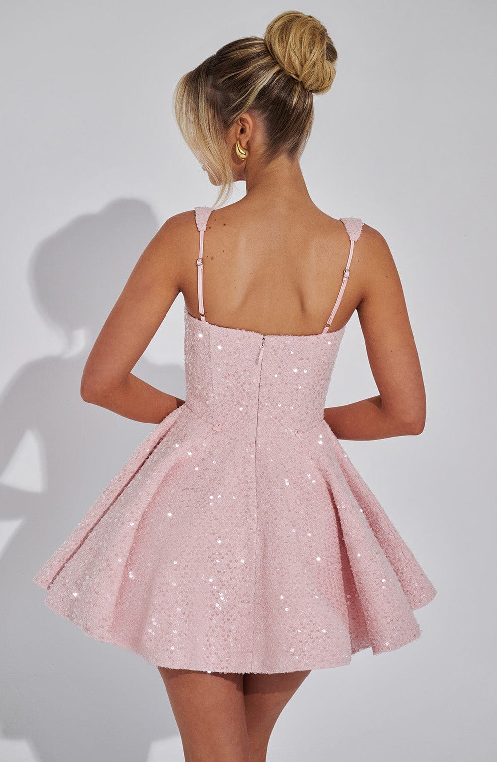Camille | Pink White Sequin Satin Mini Dress Party Celebration