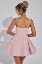 Camille | Pink White Sequin Satin Mini Dress Party Celebration