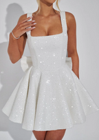 Camille | Pink White Sequin Satin Mini Dress Party Celebration