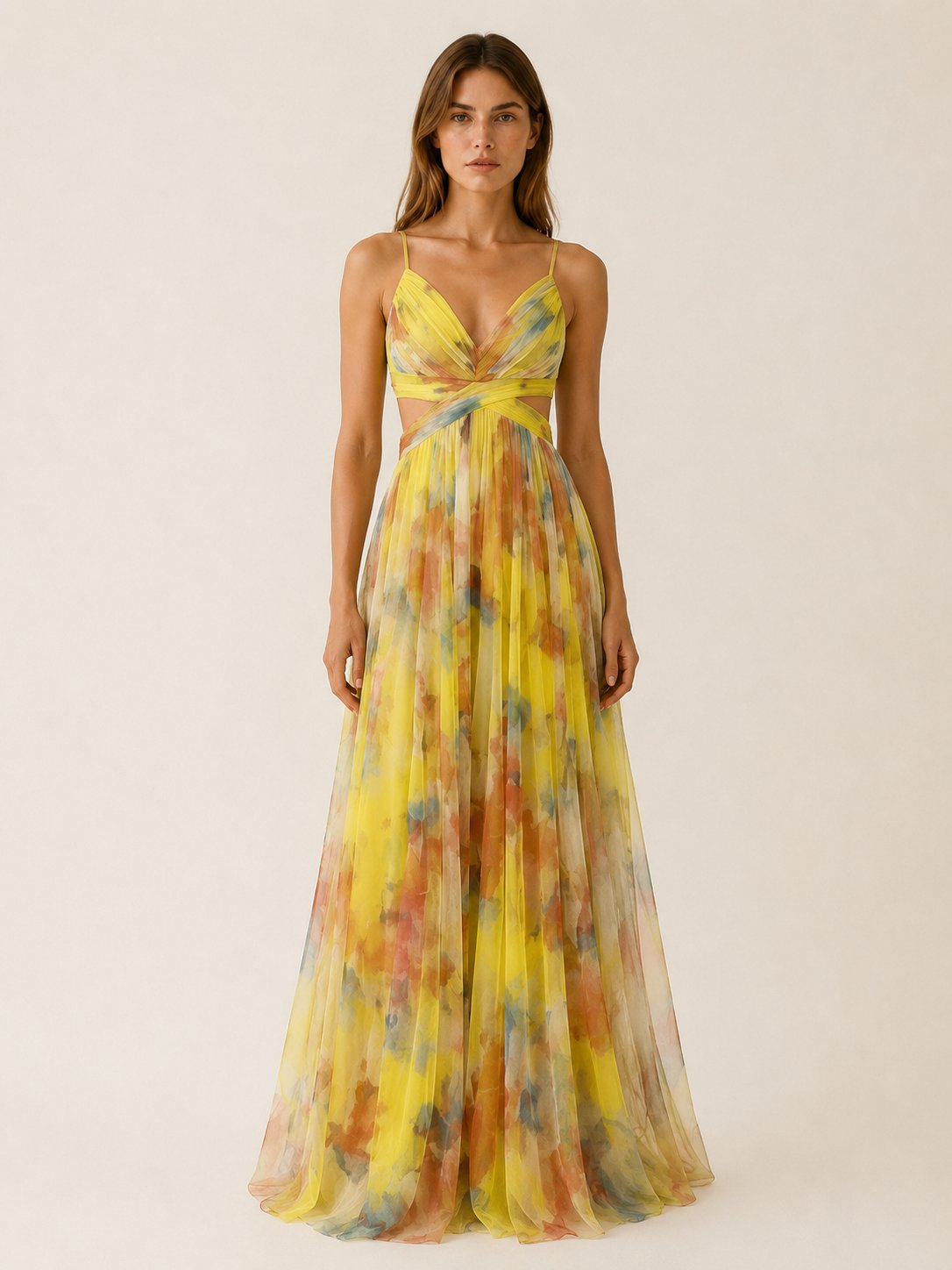 Cosima | Spring Summer Floral Maxi Wedding Guest Dress Petite Dresses — Yellow