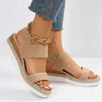 Sylvie | Pink Low Wedge Platform Heel Sandals for Women — Brown