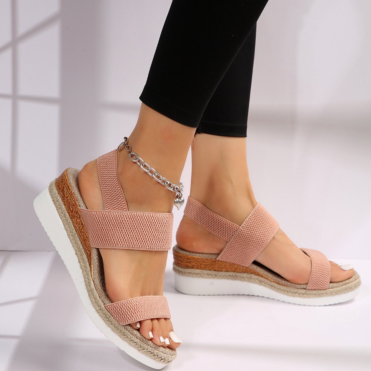 Sylvie | Pink Low Wedge Platform Heel Sandals for Women