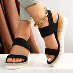 Sylvie | Pink Low Wedge Platform Heel Sandals for Women — Black