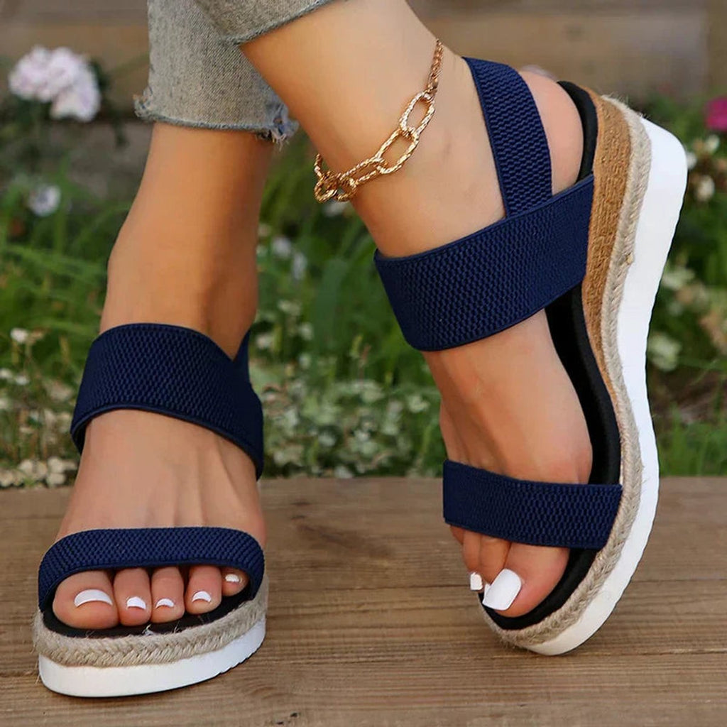 Sylvie | Pink Low Wedge Platform Heel Sandals for Women — Blue