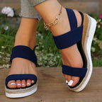 Sylvie | Pink Low Wedge Platform Heel Sandals for Women — Blue
