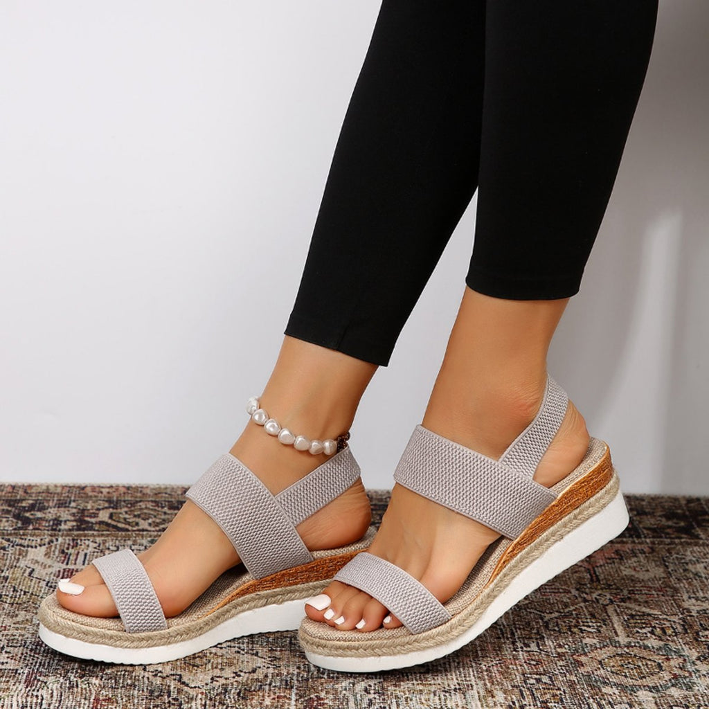 Sylvie | Pink Low Wedge Platform Heel Sandals for Women — Gray