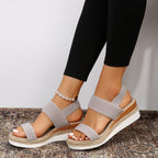 Sylvie | Pink Low Wedge Platform Heel Sandals for Women — Gray