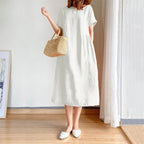 Juliette | Linen Short Sleeve Shirt Midi Dress — White