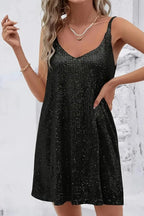 Sidonie | Strapless Sequin Mini Dress White Black Satin Cocktail — Black