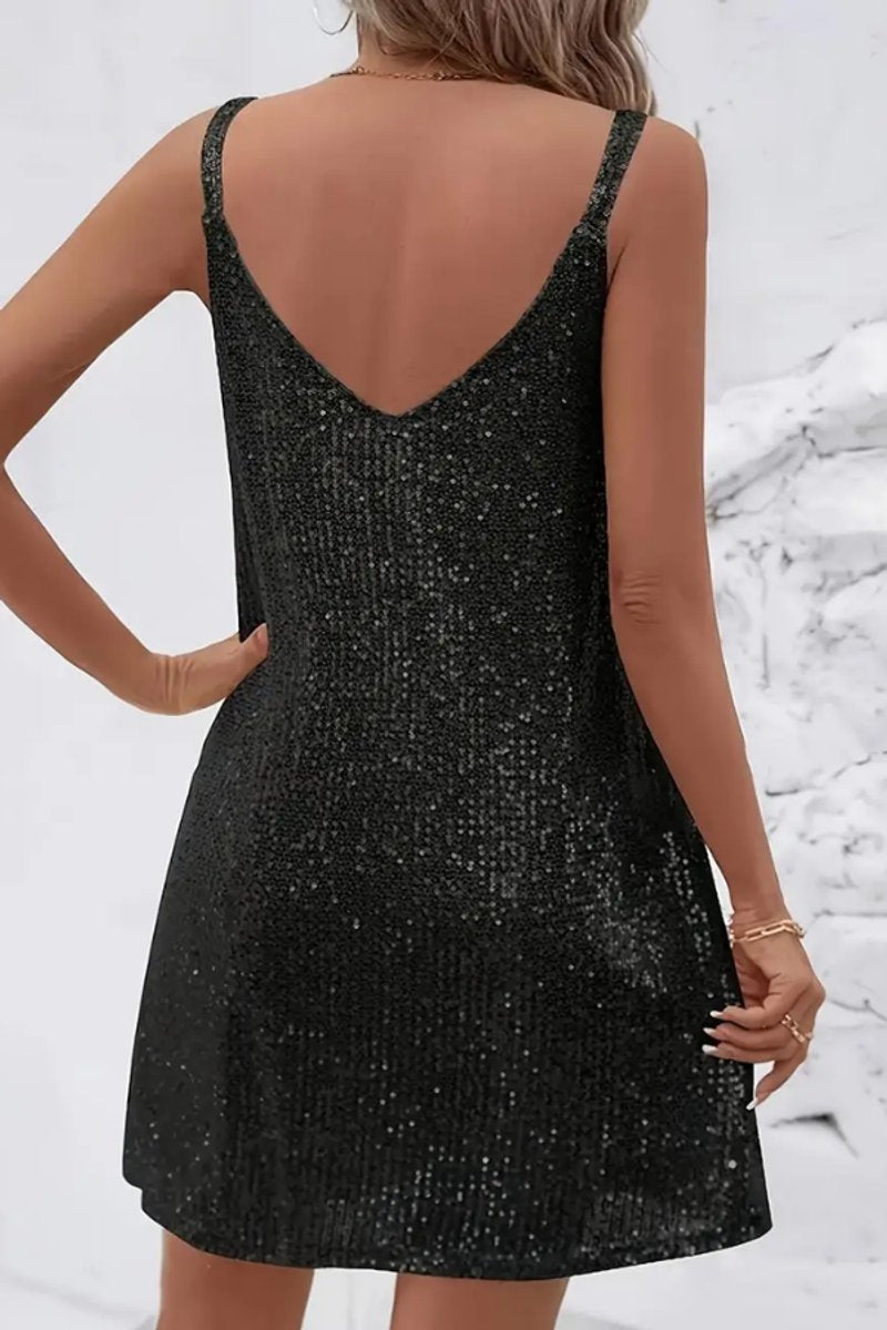 Sidonie | Strapless Sequin Mini Dress White Black Satin Cocktail