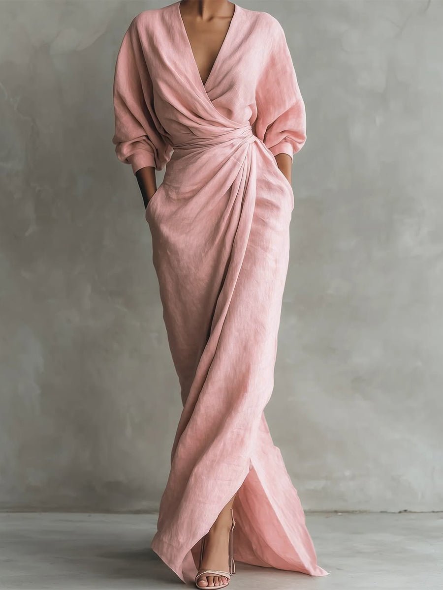 Thalia | Purple Floral Ruched Wrap Maxi Shirt Dresses — Pink