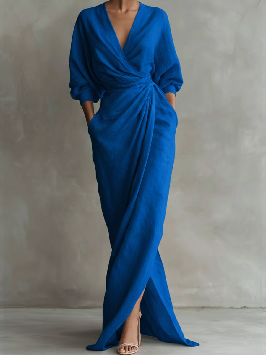 Thalia | Purple Floral Ruched Wrap Maxi Shirt Dresses — Blue