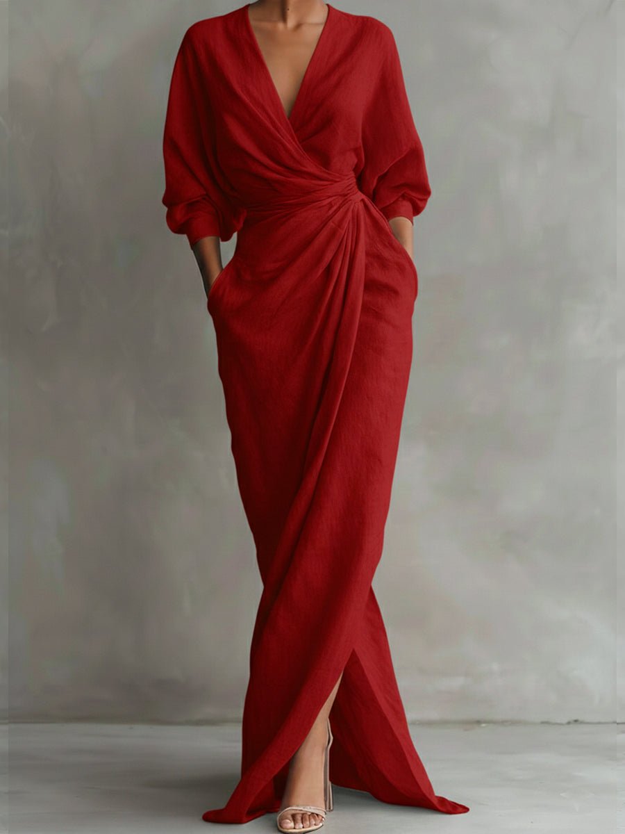 Thalia | Purple Floral Ruched Wrap Maxi Shirt Dresses — Red