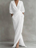 Thalia | Purple Floral Ruched Wrap Maxi Shirt Dresses — White