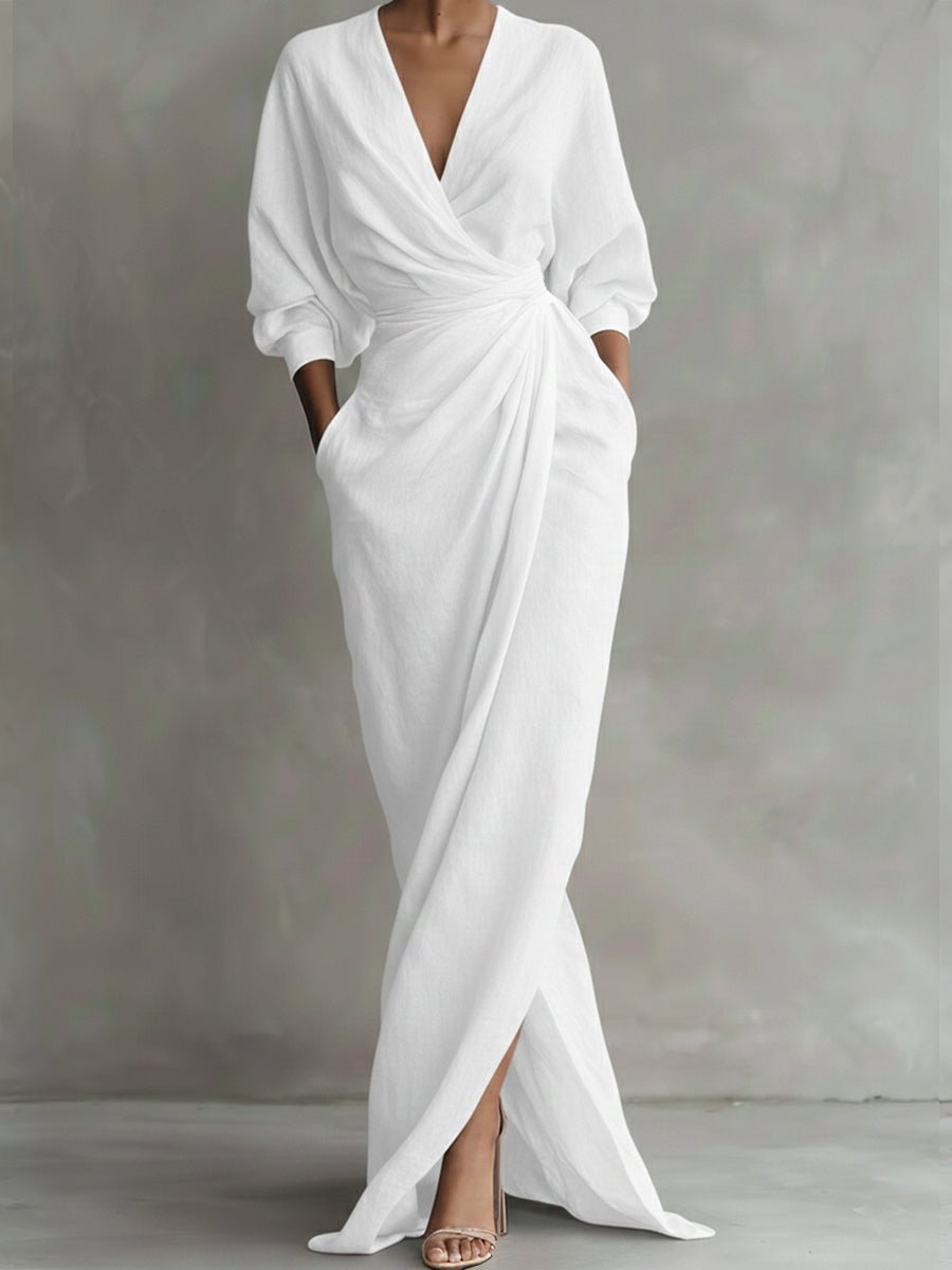 Thalia | Purple Floral Ruched Wrap Maxi Shirt Dresses — White